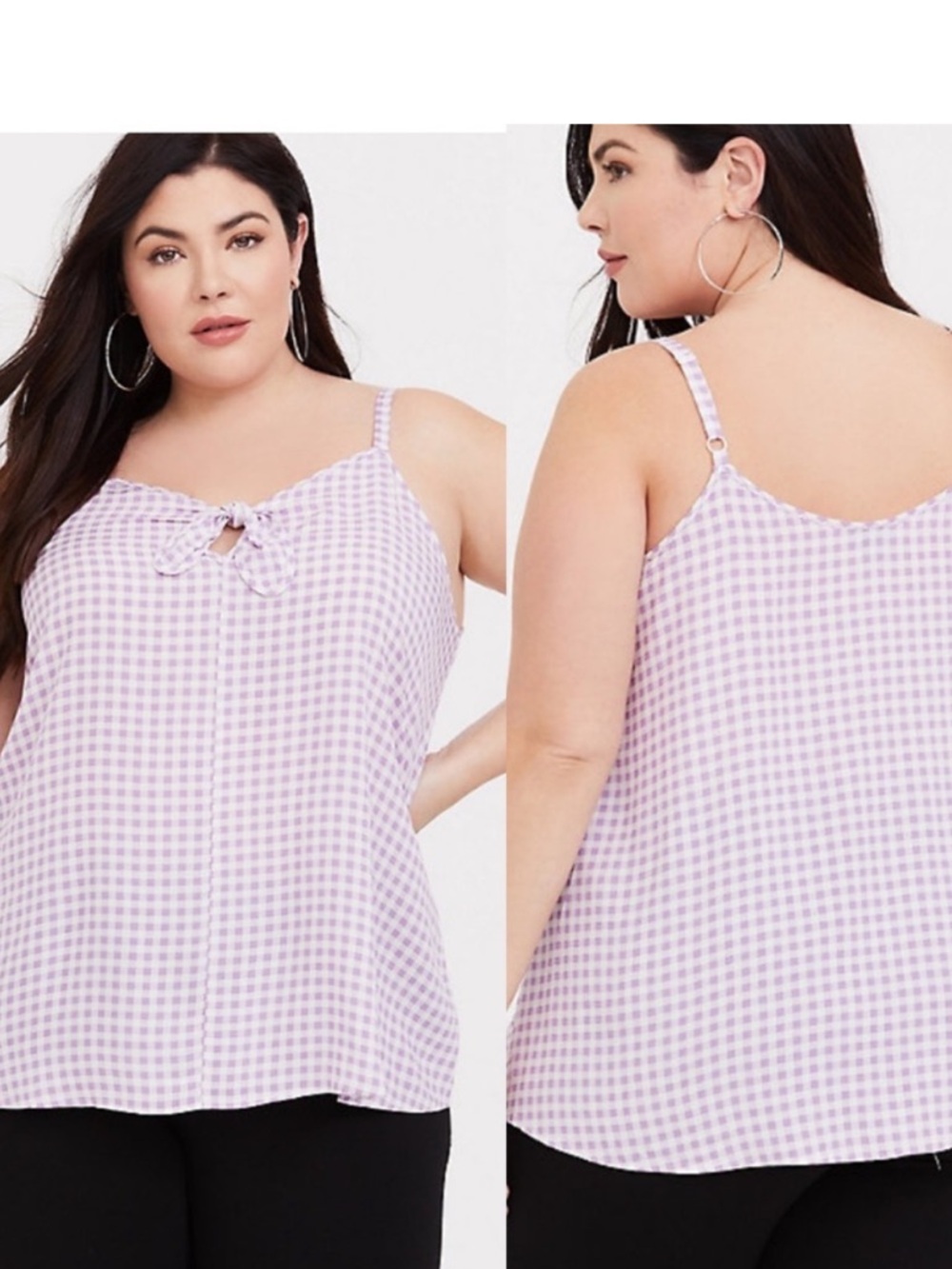 Torrid Sophie Purple Gingham Tie Front Cami, sz 00 (M/L), 21” PTP, 28” L